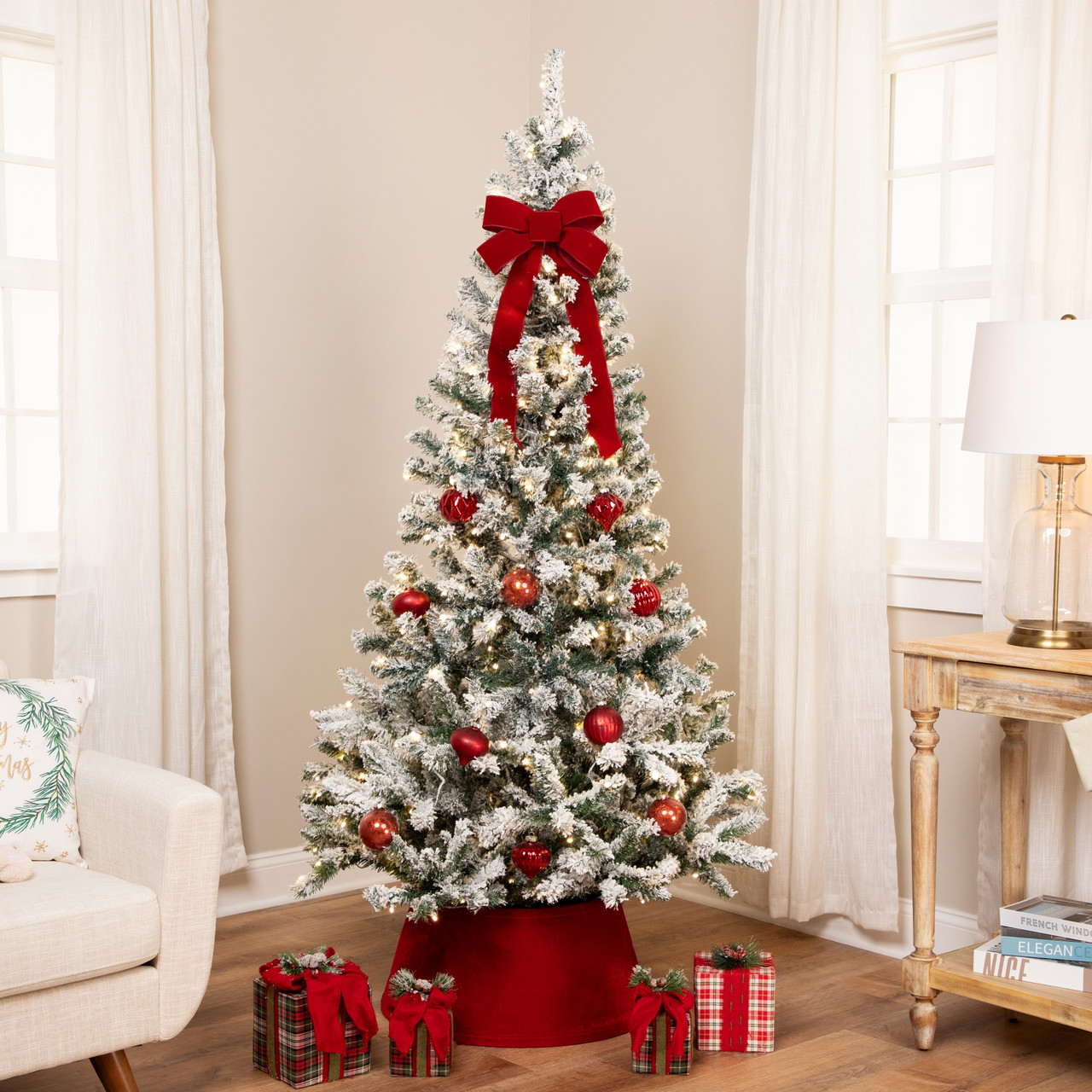 65 x 39 pre lit flocked white pine slim artificial christmas tree warm white led lights 32266702 - White Prelit Christmas Tree 65 x 39 pre lit flocked white pine slim artificial christmas tree warm white led lights 32266702 - White Prelit Christmas Tree