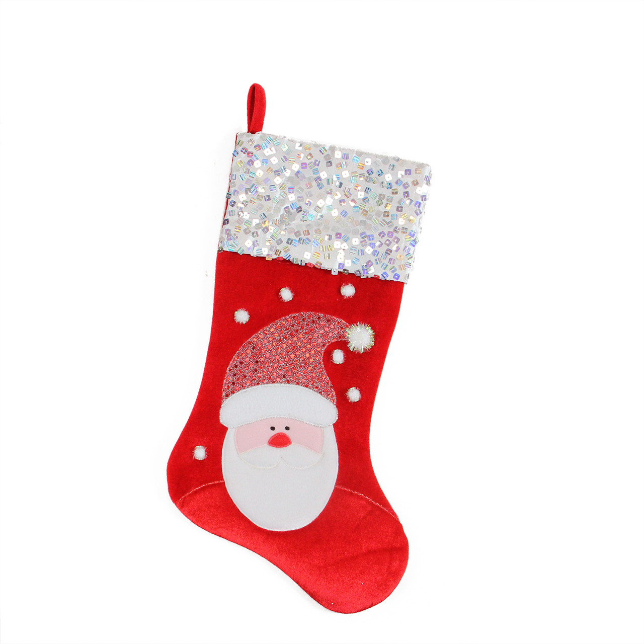 205 red and white santa claus embellished and embroidered christmas stocking with sequined cuff 32229650 - Red And White Christmas Stockings 205 red and white santa claus embellished and embroidered christmas stocking with sequined cuff 32229650 - Red And White Christmas Stockings