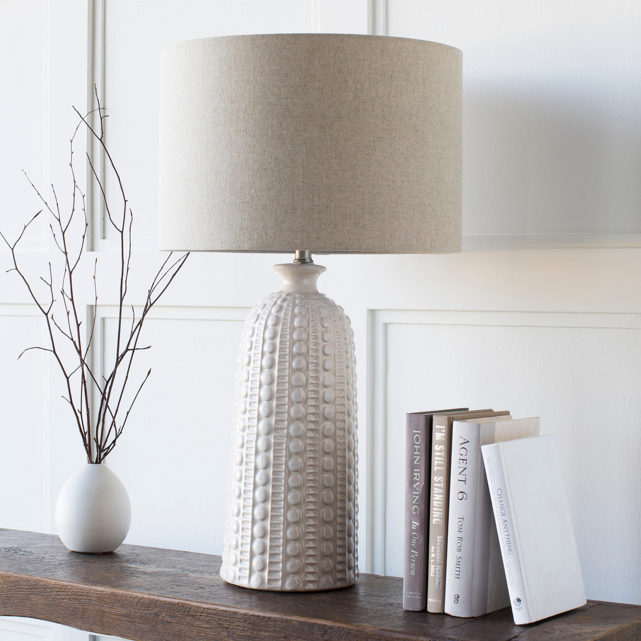28.75" Newell Beautifully Textured White Table Lamp with Natural