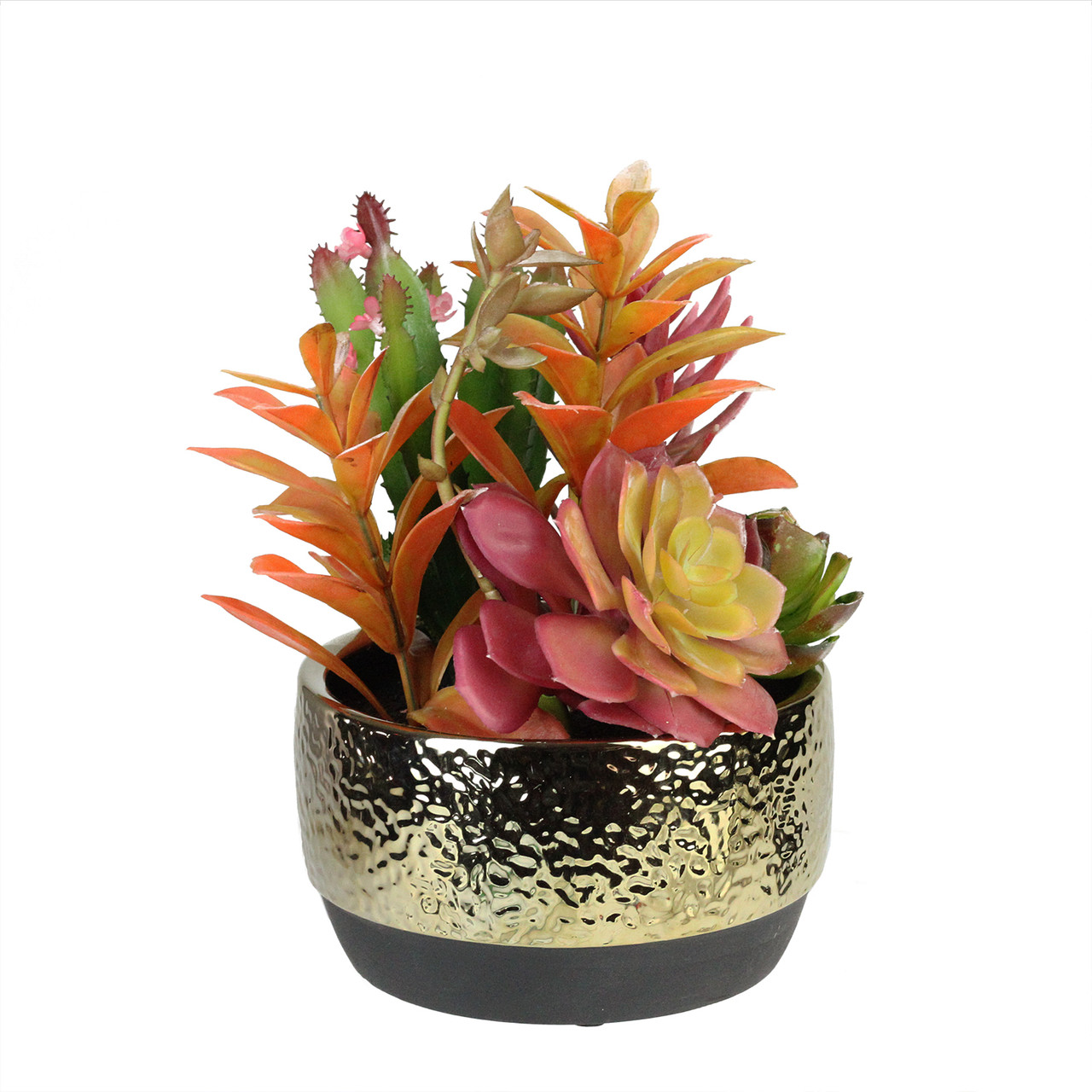 8.5" Artificial Succulent Arrangement in Gold Ceramic Pot Christmas
