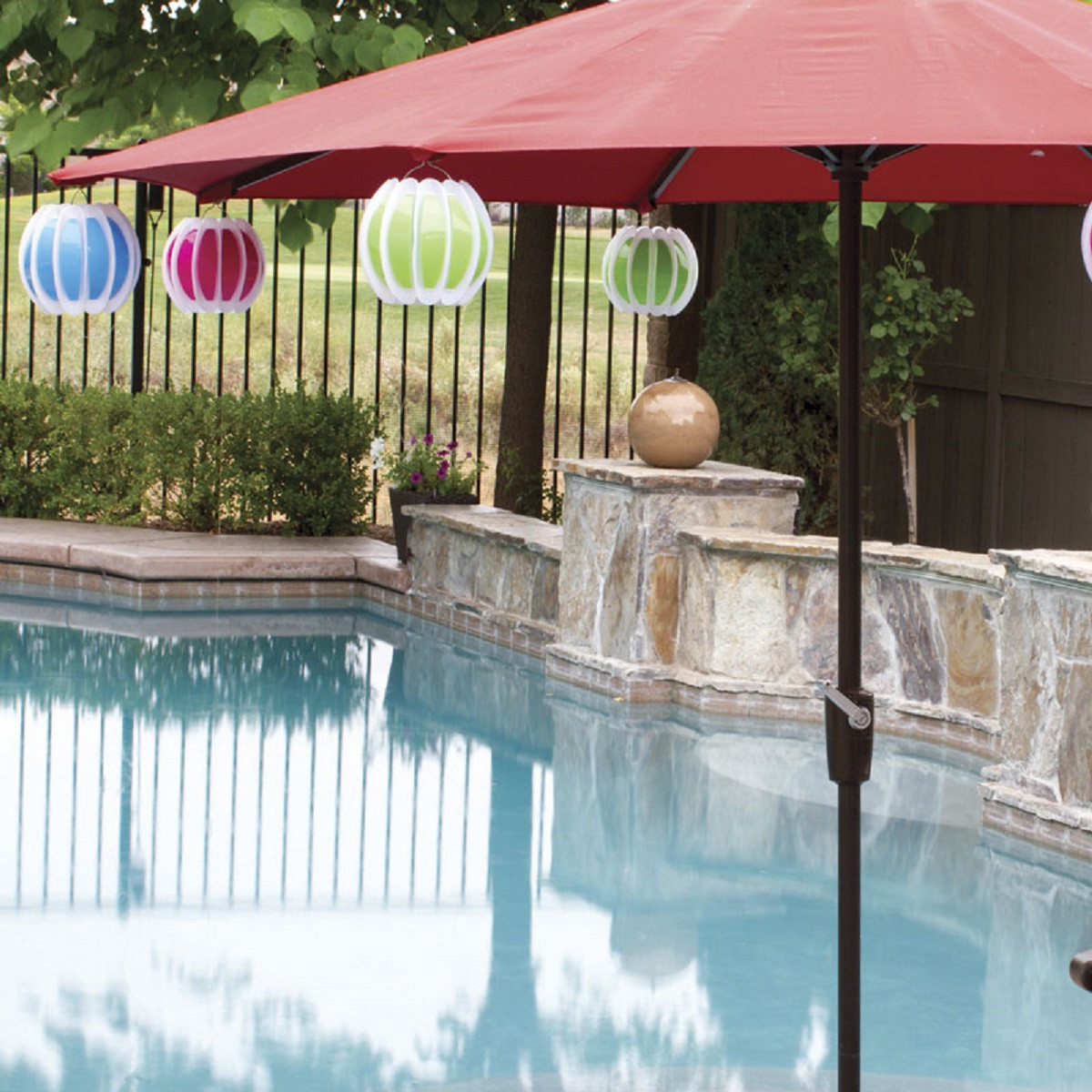 Set Of 2 Green White Floating Or Hanging Solar Powered Outdoor