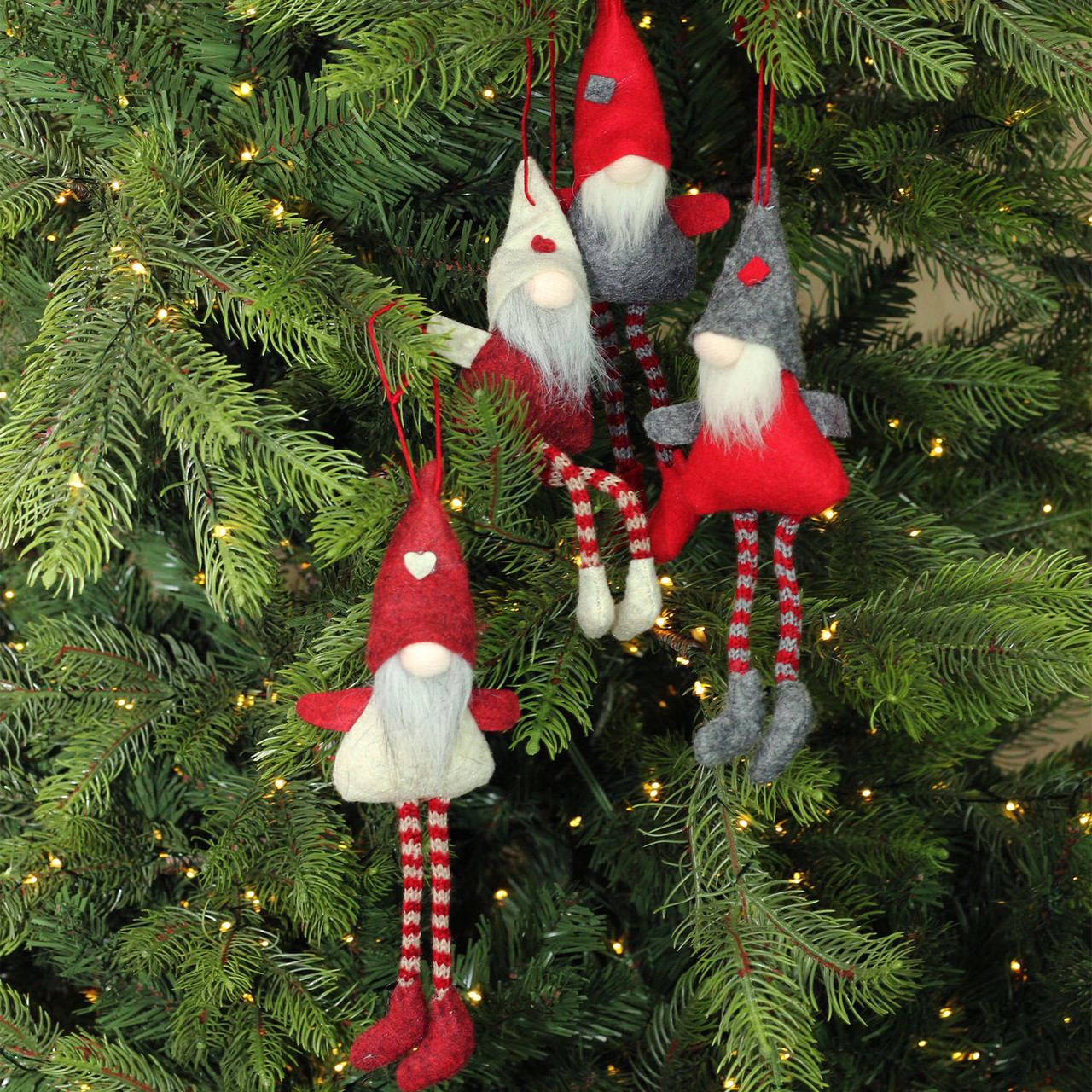 set of 4 red gray and beige plush gnome christmas ornaments 8 32283463 - Gnome Christmas Decorations set of 4 red gray and beige plush gnome christmas ornaments 8 32283463 - Gnome Christmas Decorations