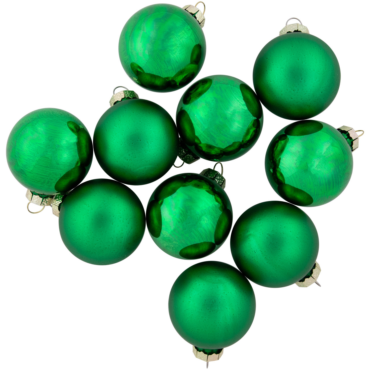 10-Piece Shiny & Matte Green Glass Ball Christmas Ornament Set 1.5 ...
