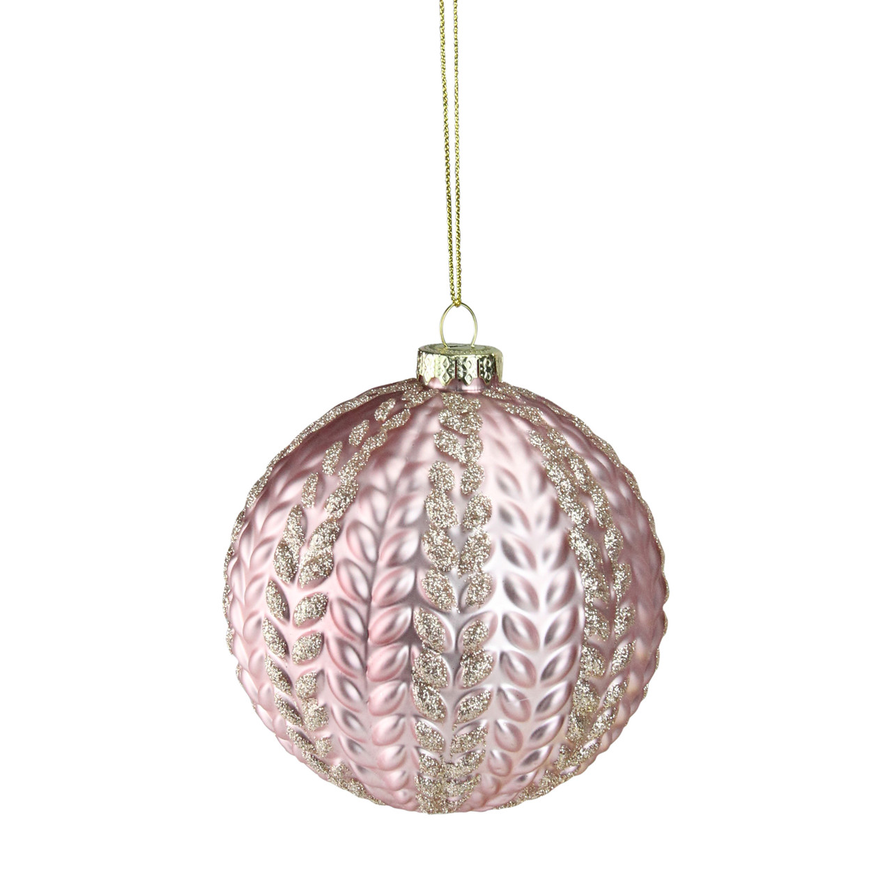 Blush Pink Wheat Design Glass Ball Christmas Ornament 4 ...