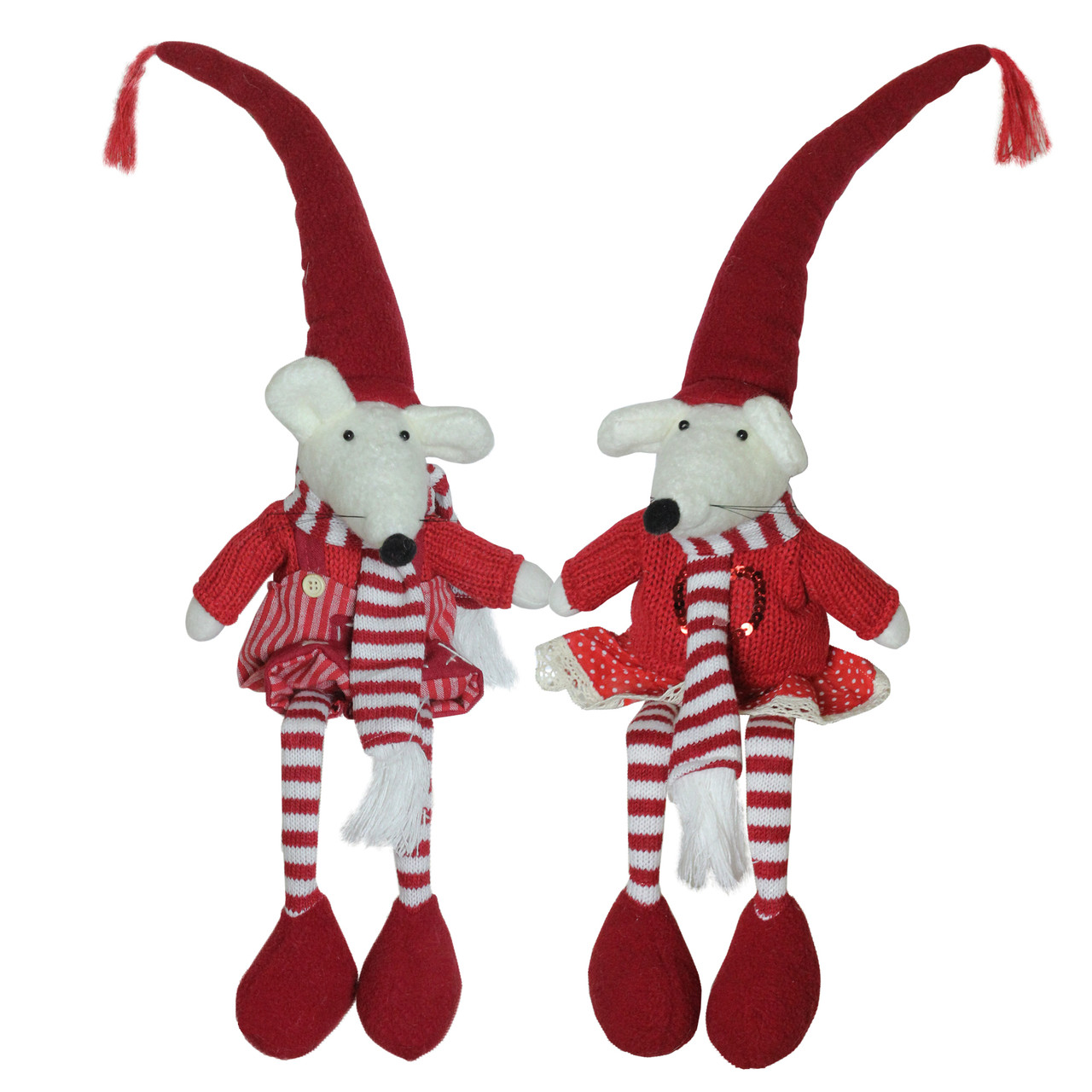 set of 2 plush red and white striped sitting christmas boy and girl mice with heart decorations 15 32637510 - Christmas Mice Decorations set of 2 plush red and white striped sitting christmas boy and girl mice with heart decorations 15 32637510 - Christmas Mice Decorations