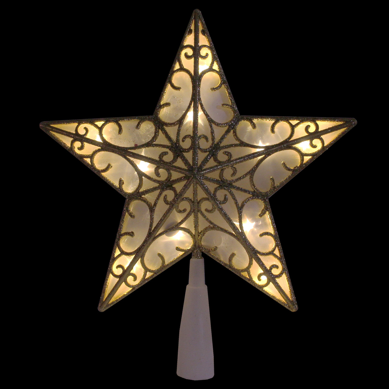 9" Gold Glitter Star LED Christmas Tree Topper Warm White Lights Christmas Central