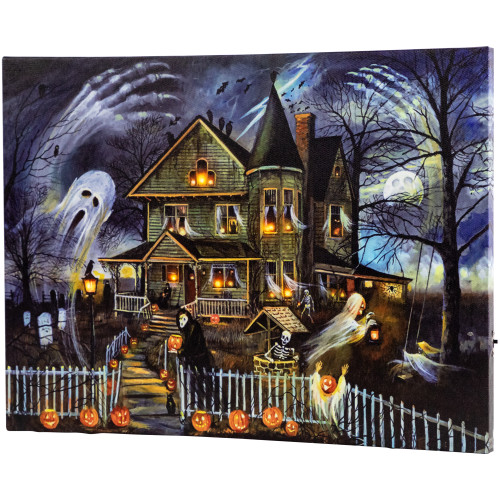 Small LED Lighted Creepy Haunted House Halloween Canvas Wall Art 12