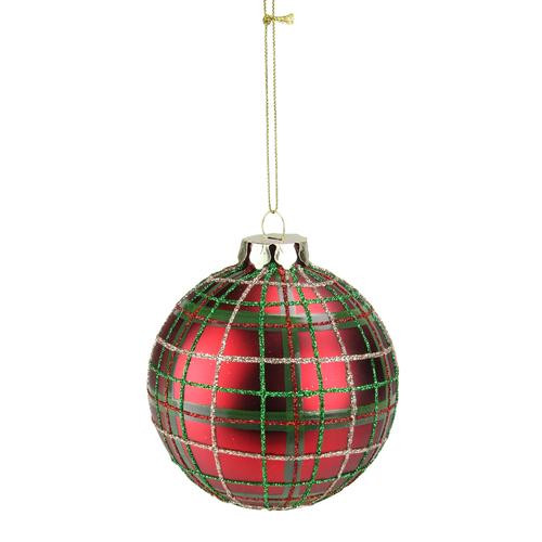 Set Of 2 Red And Green Plaid Glass Ball Christmas Ornaments 325 80mm Set Of 2 Red And Green Plaid Glass Ball Christmas Ornaments 325 80mm