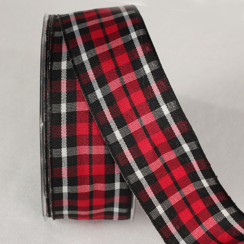 scarlet red black plaid tartan design wired craft ribbon christmas tree glass icicles