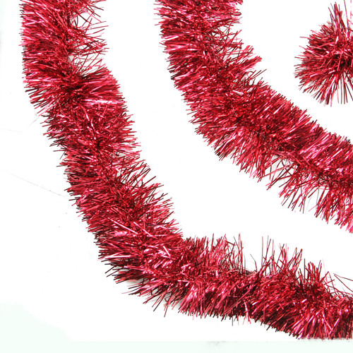 50' Shiny Red Festive Christmas Foil Tinsel Garland - Unlit - 6 Ply ...