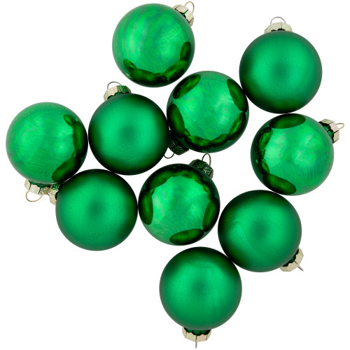 10 Piece Shiny And Matte Green Glass Ball Christmas Ornament Set 15 45mm Christmas Central 5792