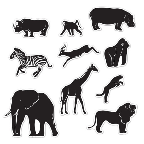 club pack of 12 wild jungle animal silhouette wall cutouts 15 25