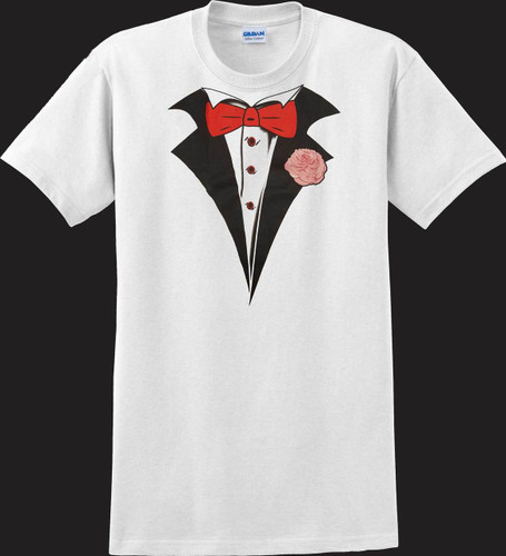 Classic White Tuxedo T-shirt with Carnation (Sale/Closeout)
