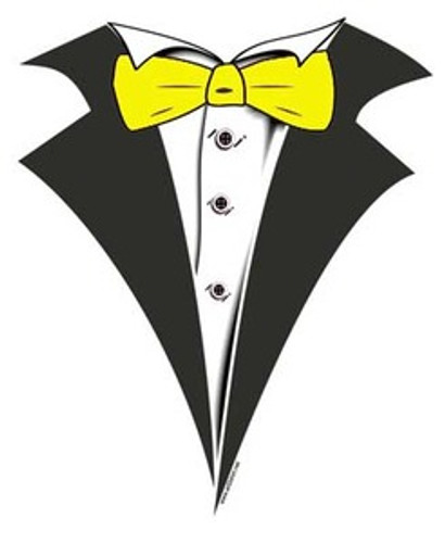 Tuxedo T-shirt with Yellow-Gold Bow Tie on White