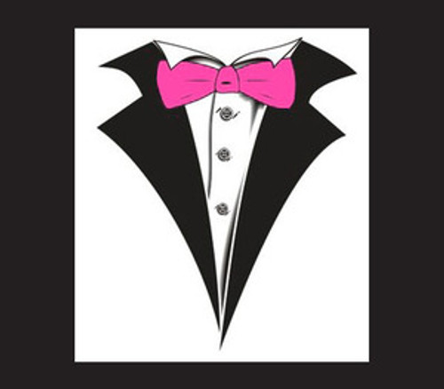 Tuxedo T-shirt with Neon Hot Pink Bow Tie on White
