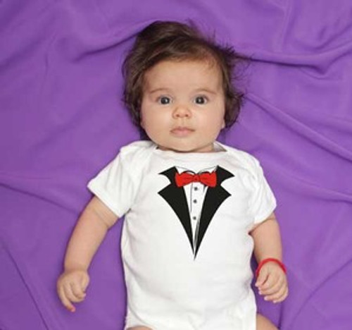Baby Tuxedo One Piece in White includes Bib