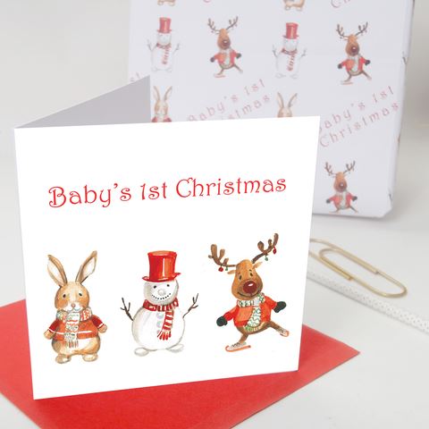 Baby's First Christmas Card Rabbit Design