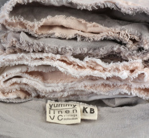 Yummy Linen Vintage frayed edges and two toned pillowslips.