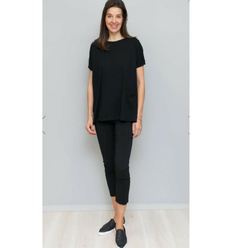 Organic Cotton Boxy Top With Pocket in Black by VIGORELLA*