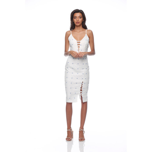 Gigi Split Dress in Blue Spot by HONEY & BEAU*