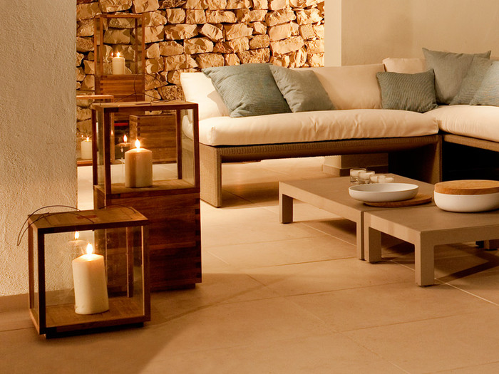 Outdoor teak candle lantern by Tribu