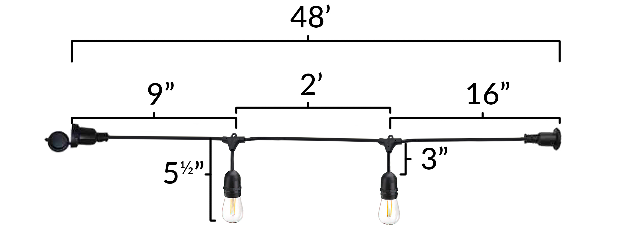 24 LIght Decorative Vintage LED Light String Dimensions Diagram