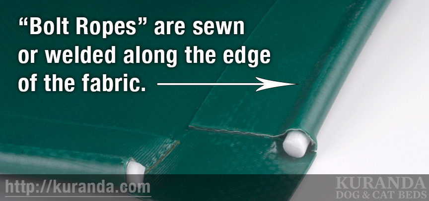 Bolt ropes are sewn or welded along the edge of the fabric Bolt ropes are sewn or welded along the edge of the fabric