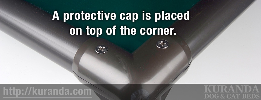 A protective cap is placed on top of the corner A protective cap is placed on top of the corner