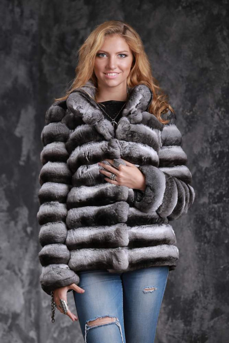 Chinchilla Fur Jacket V-neck Collar Chinchilla Fur Jacket V-neck Collar