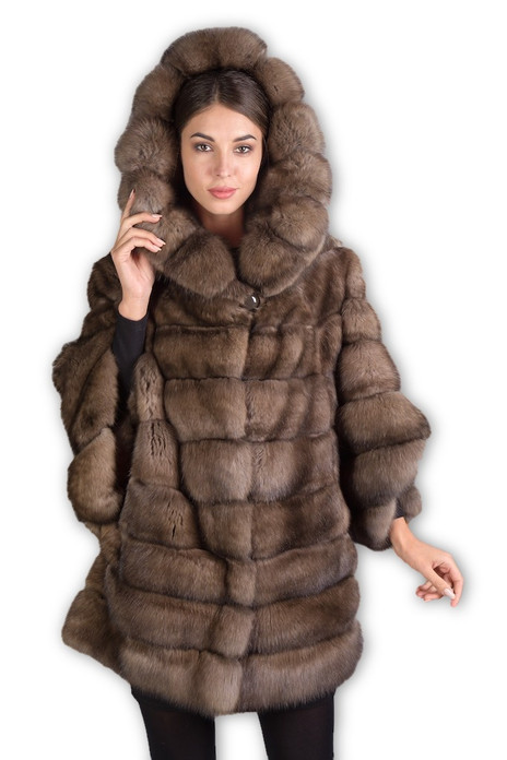 Russian Sable Fur Coat Hooded Domenica front view Russian Sable Fur Coat Hooded Domenica front view