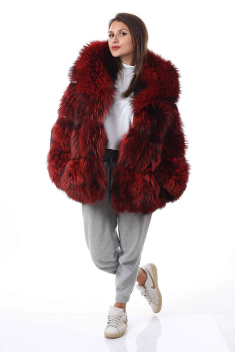 red fox fur coat two tones front view on model red fox fur coat two tones front view on model