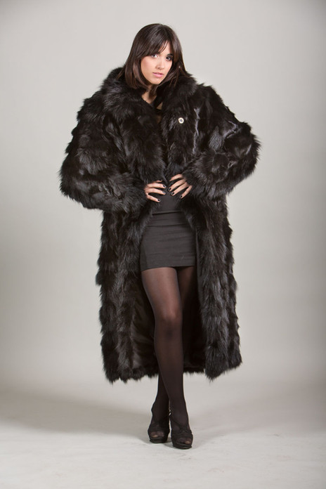 black fox fur coat 4/5 length sectional front view black fox fur coat 4/5 length sectional front view