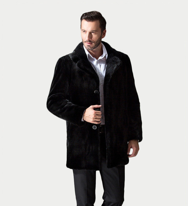 Black Mink Fur Coat Classic mens notched collar Black Mink Fur Coat Classic mens notched collar