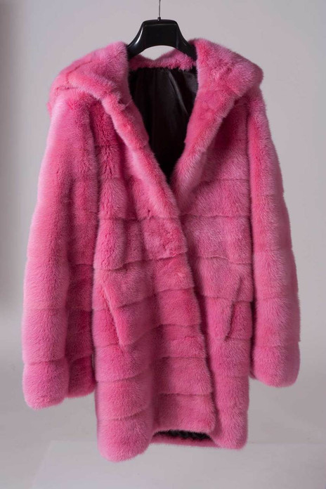 Pink Mink Fur Coat Hooded Pink Mink Fur Coat Hooded