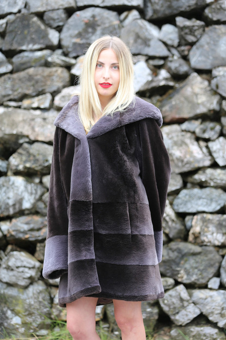 Navy Sheared Hooded Beaver Fur Coat Navy Sheared Hooded Beaver Fur Coat