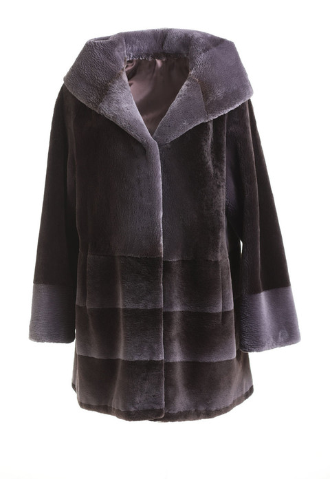 Navy Sheared Hooded Beaver Fur Coat Navy Sheared Hooded Beaver Fur Coat
