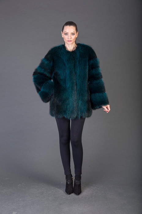 Green Racoon Fur coat collarless Green Racoon Fur coat collarless