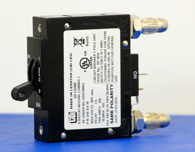 DDA130062 (1 Pole, 80A, 80VDC, Plug-In Terminals, Series Mid-Trip w/alarm, UL Listed (UL 489))