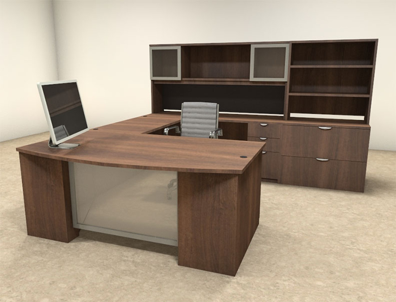 6pc U Shaped Modern Contemporary Executive Office Desk Set, OFCONU39