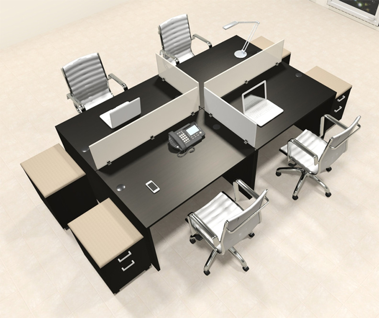Four Persons Modern Office Divider Workstation Desk Set, CHAMBFP23