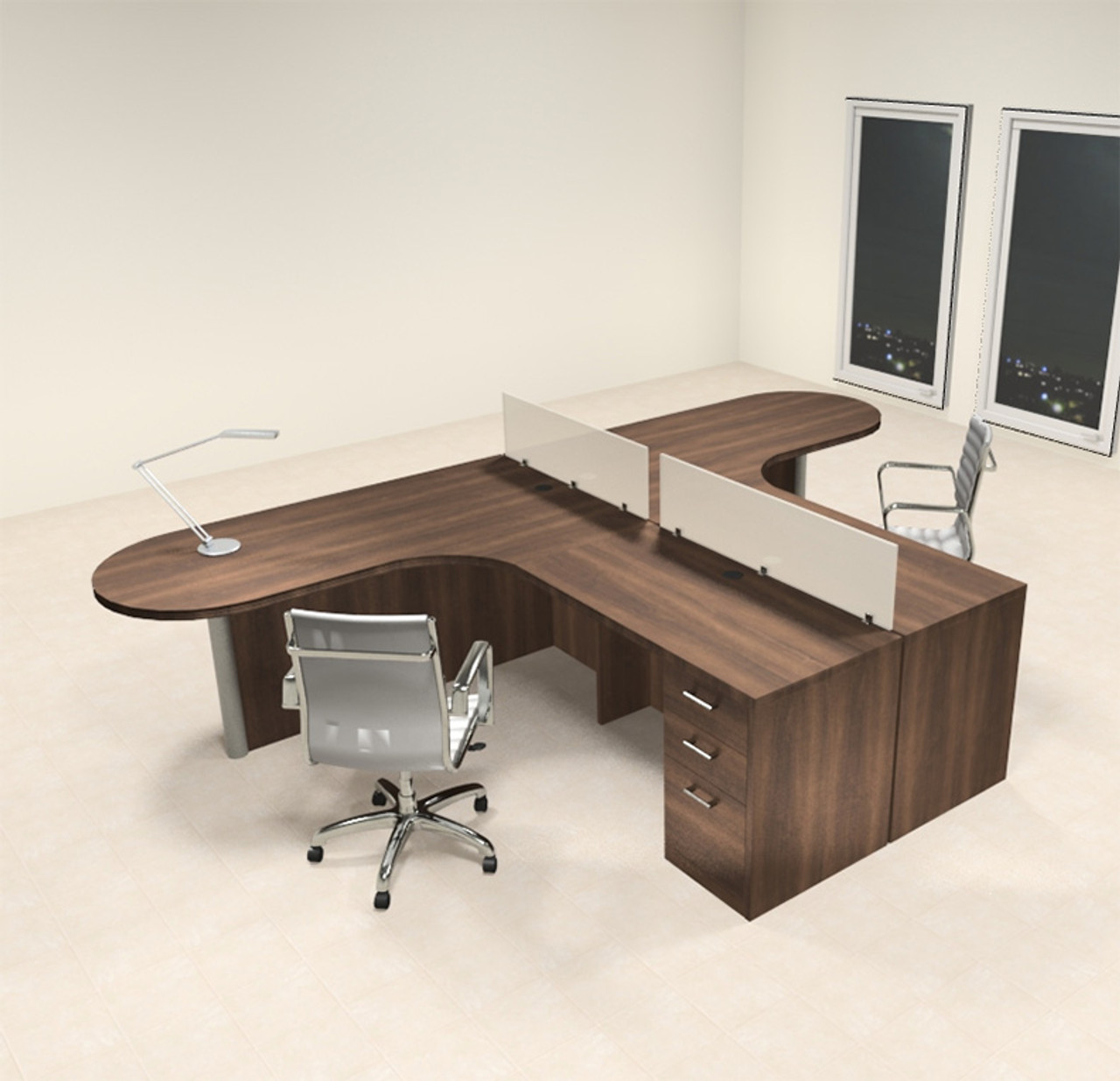 Two Person L Shaped Modern Divider Office Workstation Desk Set, CHAMB