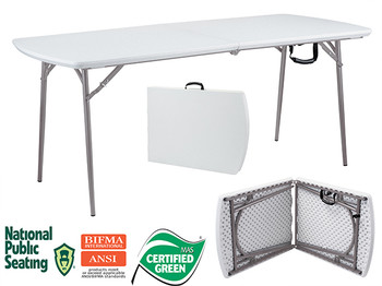 Fold-In-Half 30"W x 72"L (6 ft) Plastic Folding Table By National Public Seating Fold-In-Half 30"W x 72"L (6 ft) Plastic Folding Table By National Public Seating