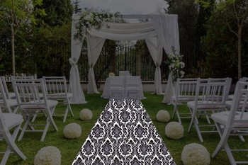 30"W Alterio Black & White Damask Aisle Runner 30"W Alterio Black & White Damask Aisle Runner