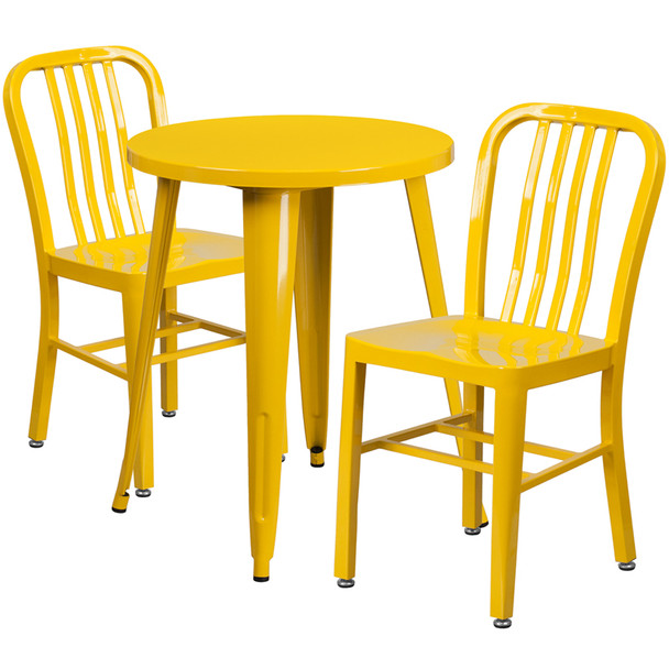 Metal Indoor/Outdoor Cafe Table Set with Vertical Slat Chairs ... Metal Indoor/Outdoor Cafe Table Set with Vertical Slat Chairs ...