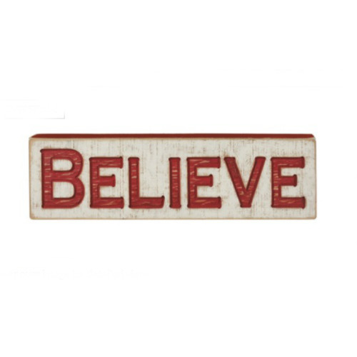 Believe Carved Box Sign
