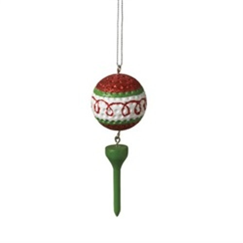 3.75" Red Glitter Swirled Golf Ball and Green Tee Dangle Christmas Ornament