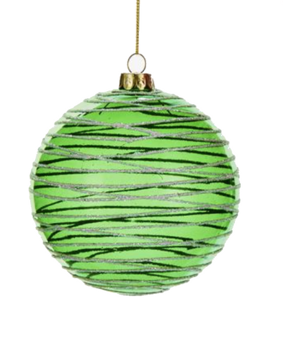 Glass Green Swirl Design Ball Ornament