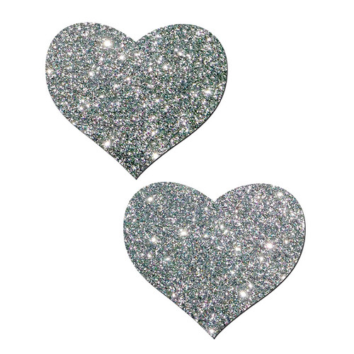 Sweety: Silver Glitter Hearts Nipple Pasties