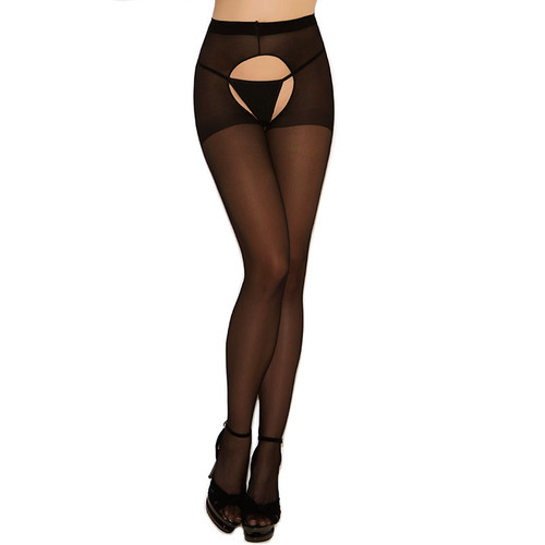 Black Sheer Crotchless Pantyhose - Front
