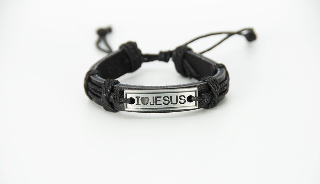 Christian Religious Cross Plate Jesus Genuine Leather Unisex Bracelet - Picture 7 of 9